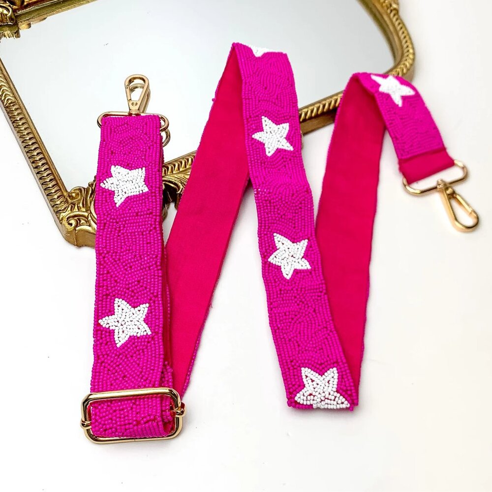 NEW Boho Western Cowgirl Pink Star Theme Beaded Crossbody Bag Handbag Strap